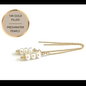 Real Freshwater Pearl Threader Earrings Dainty 14k Gold Filled Pearl Ear Threads